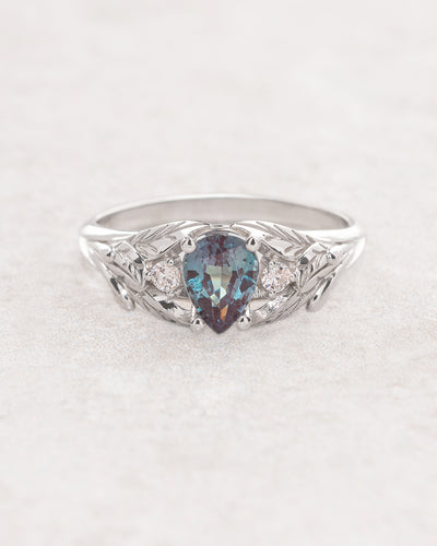 READY TO SHIP: Wisteria in 14K white gold, pear alexandrite 7x5 mm, accent lab diamonds, RING SIZE 5.5 - 10.5 US - Eden Garden Jewelry™