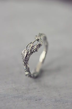 READY TO SHIP: Twig wedding band in 14K white gold, moissanites, AVAILABLE RING SIZES: 7-9 US - Eden Garden Jewelry™