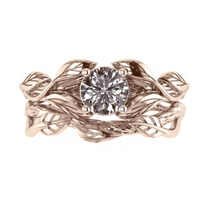 Clematis | bridal ring set, round gemstone - Eden Garden Jewelry™