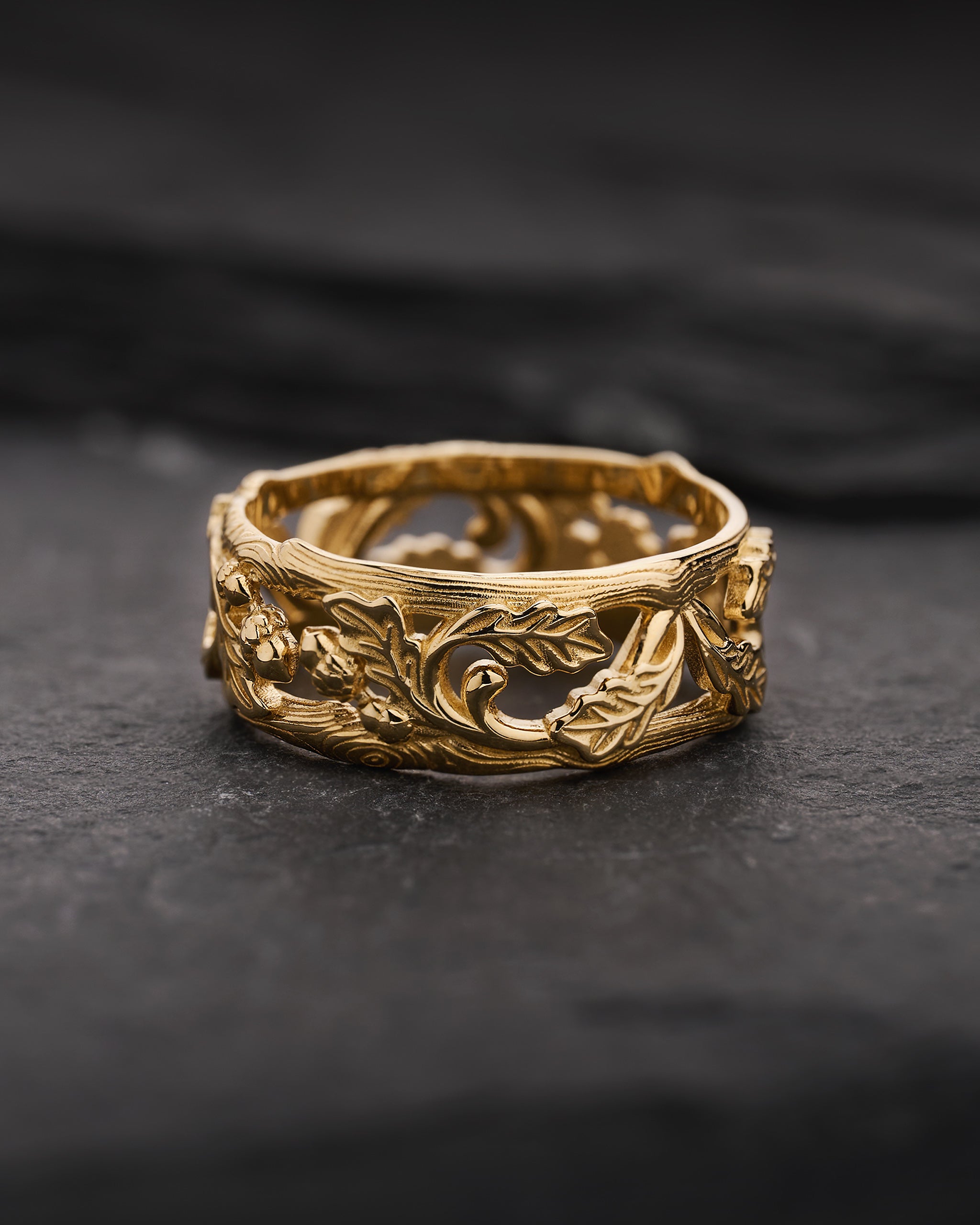Oak leaves and acorns ring, wedding band for man – Eden Garden