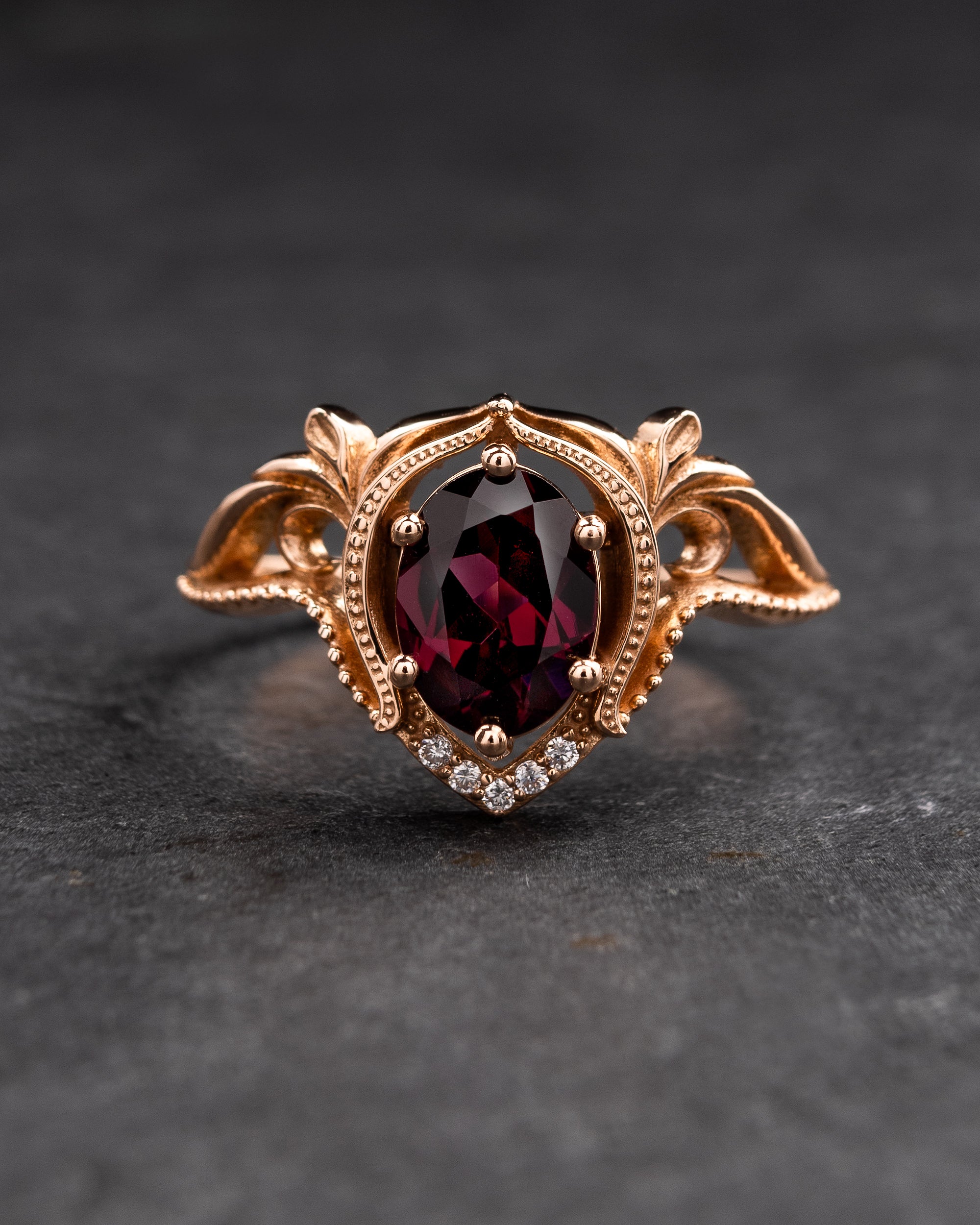 Garnet Engagement ring Art Nouveau Ring with Rhodolite Garnet