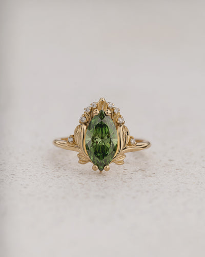 Floral Engagement Ring with Marquise Fancy Vivid Green Diamond / Iris - Eden Garden Jewelry™
