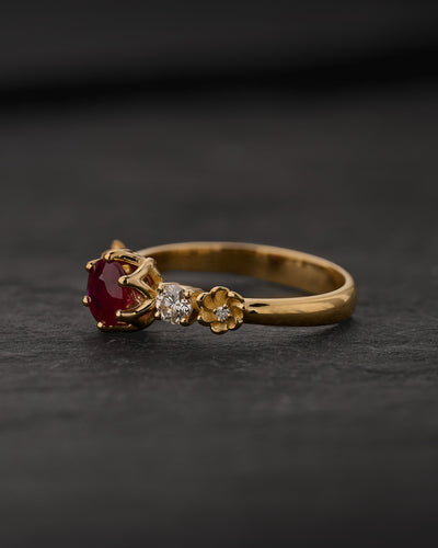 Engagement Ring in Flower Style with Round Red Ruby / Fiorella - Eden Garden Jewelry™