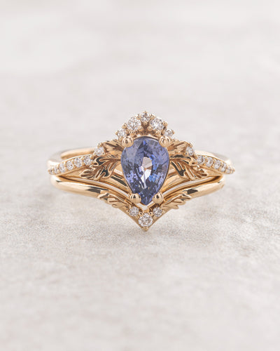 Blue sapphire and diamonds bridal ring set / Amelia - Eden Garden Jewelry™
