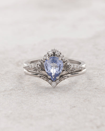 READY TO SHIP: Amelia bridal ring set with light blue sapphire and diamonds, 14K white gold, RING SIZES: 5.5 - 8.5 US - Eden Garden Jewelry™