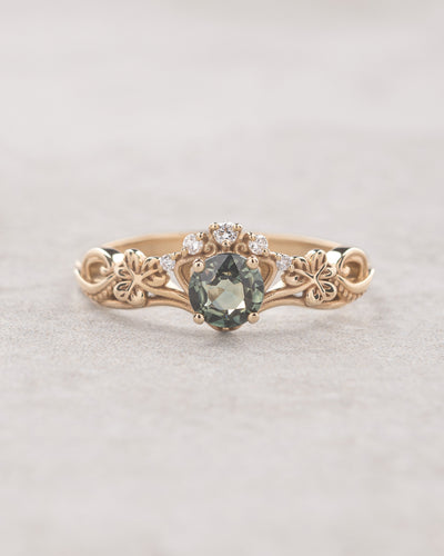 Irish engagement ring with green sapphire and diamonds / Horta - Eden Garden Jewelry™