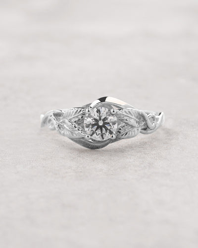 Delicate leaf engagement ring with clear lab grown diamond / Azalea - Eden Garden Jewelry™