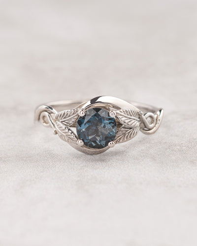 Engagement ring set with London blue topaz and twig wedding band / Azalea - Eden Garden Jewelry™