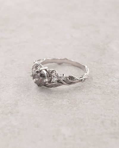 Alternative engagement ring: gold branch band with salt & pepper diamond / Clematis - Eden Garden Jewelry™
