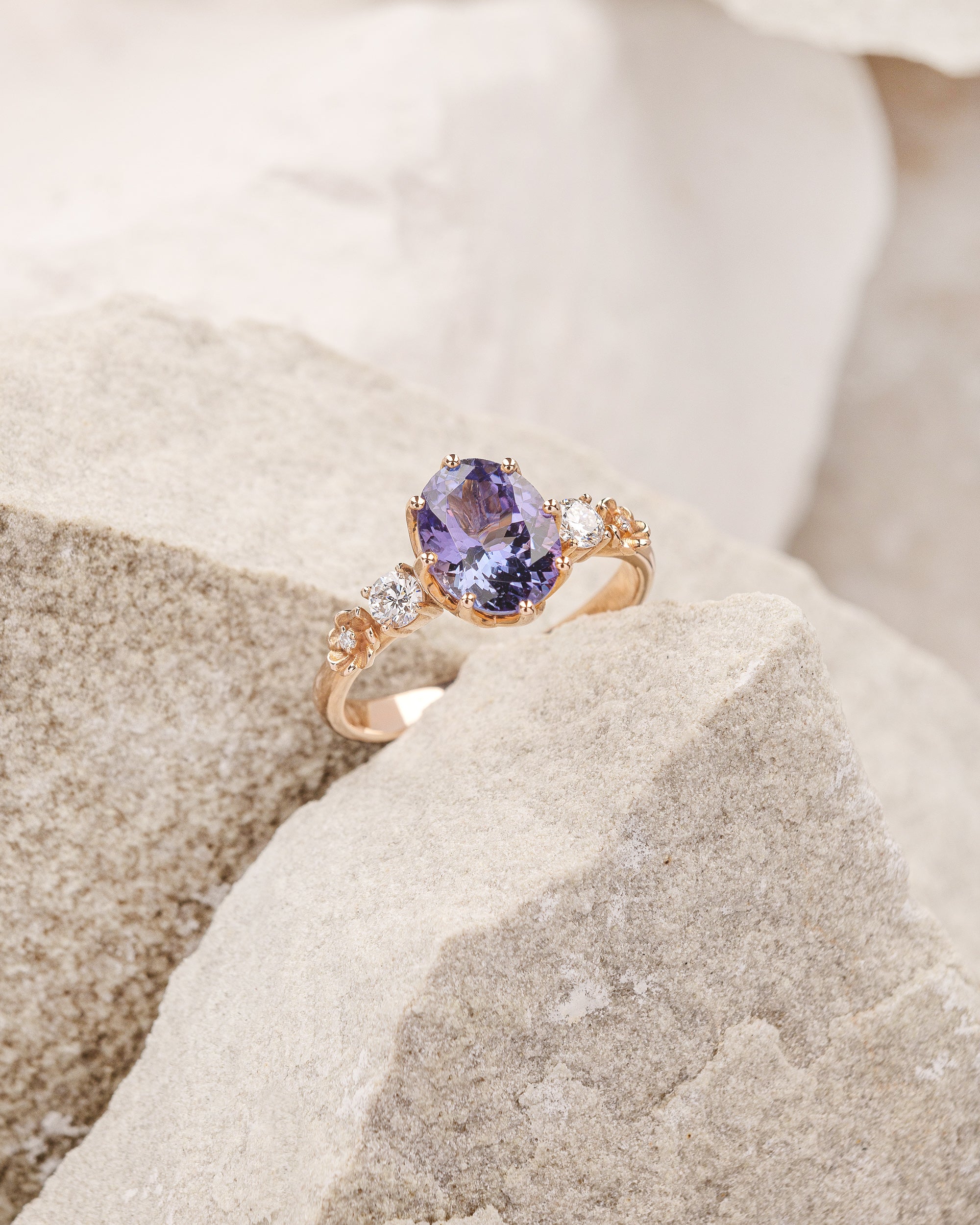 Natural Purple Tanzanite Engagement Ring Floral Ring with