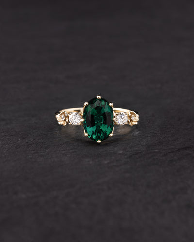 Big lab emerald bridal ring set with a romantic floral design / Fiorella - Eden Garden Jewelry™
