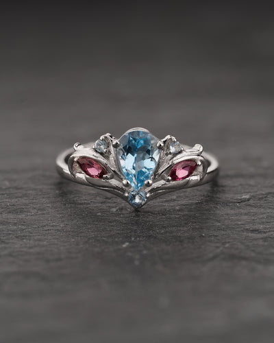READY TO SHIP Swanlake ring with aquamarine and accent tourmalines and aquamarines, 14K white gold, AVAILABLE RING SIZES 5.5 - 8.5 US - Eden Garden Jewelry™