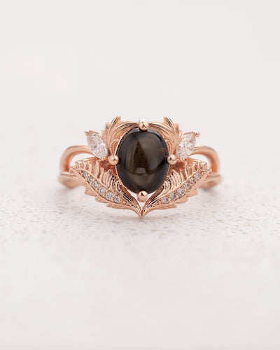 Black star sapphire engagement ring with diamonds / Adonis - Eden Garden Jewelry™