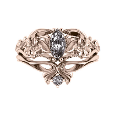 Eloise | custom bridal ring set, marquise-cut 8x4 mm - Eden Garden Jewelry™