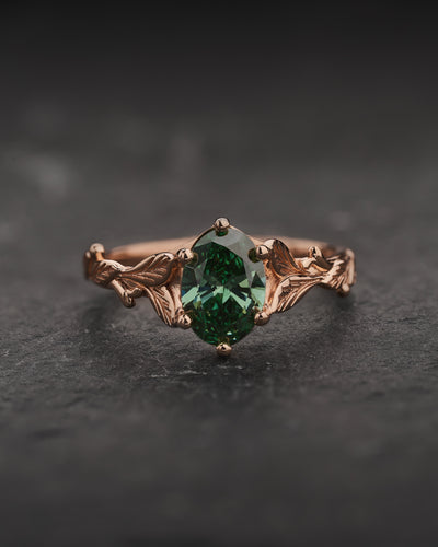 READY TO SHIP Freesia ring with green lab-grown diamond, 14K rose gold, AVAILABLE RING SIZES: 5.5 - 8.5 US - Eden Garden Jewelry™