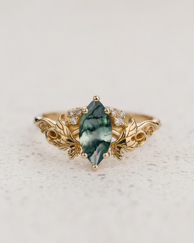 Engagement Ring with Marquise-cut Moss Agate / Vineyard - Eden Garden Jewelry™