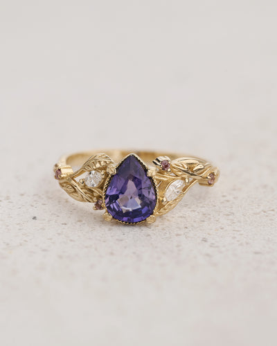 READY TO SHIP Patricia ring with natural purple sapphire and accent diamonds & pink sapphires, 14K yellow gold, AVAILABLE RING SIZES 5.5 - 8.5 US - Eden Garden Jewelry™