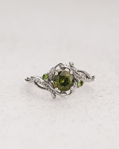 Green Sapphire Engagement Ring with Accent Green Tourmalines / Undina - Eden Garden Jewelry™