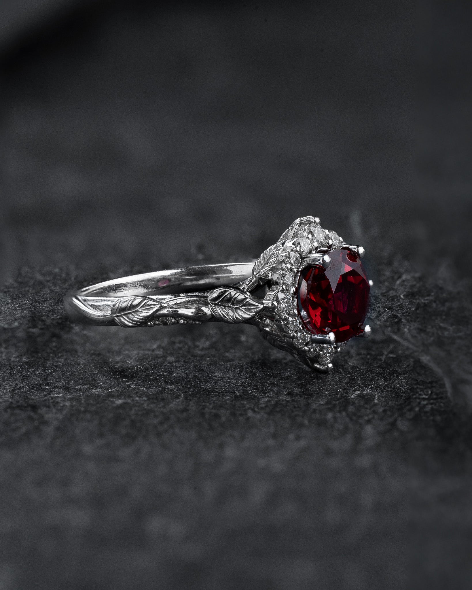 ct Ruby Engagement Ring Nature Inspired Diamond Halo Gold