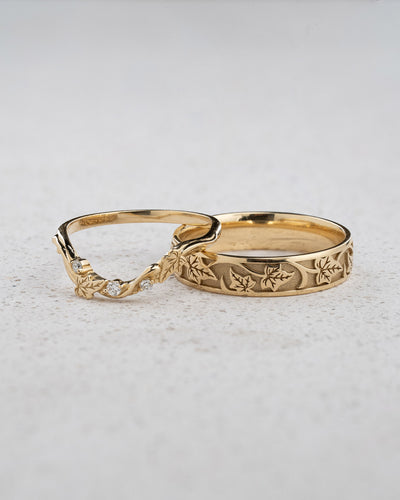 Ivy Leaves Wedding Band Set for a Nature-Loving Couple - Eden Garden Jewelry™