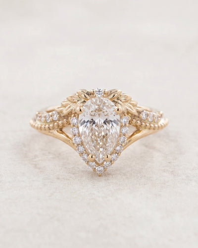 READY TO SHIP Lyonella ring in 14K yellow gold, lab grown diamond pear cut 9x6*mm, accents lab grown diamonds, AVAILABLE RING SIZES: 5.5 - 8.5 US - Eden Garden Jewelry™