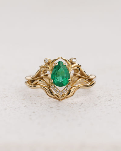 Vintage-inspired Bridal Set with Natural Emerald Engagement Ring / Lida small - Eden Garden Jewelry™