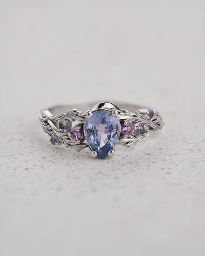 Natural blue sapphire engagement ring with enchanted forest vibes and purple accents / Japanese Maple - Eden Garden Jewelry™