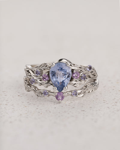 Natural blue sapphire bridal set with amethysts and tanzanites / Japanese Maple - Eden Garden Jewelry™