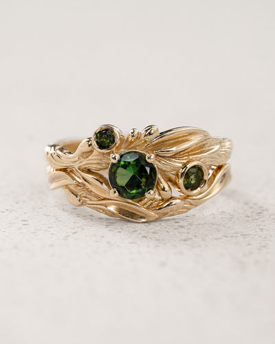 Olive Branch Bridal Set with Round Green Tourmalines / Olivia - Eden Garden Jewelry™