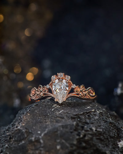 READY TO SHIP: Horta engagement ring with lab-grown diamond and accent diamonds, 14K rose gold, RING SIZES: 5.5 - 8.5 US - Eden Garden Jewelry™