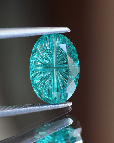 Tourmaline | lab-grown, paraiba color, oval shape, fantasy-cut, *10x7mm, 3ct - Eden Garden Jewelry™