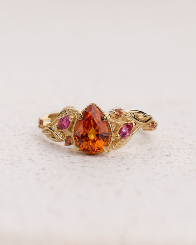 Unique Engagement Ring with Orange Sapphires and Tourmalines / Patricia - Eden Garden Jewelry™
