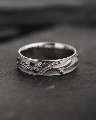 Wedding Bands Set of Callisto Band with Black Diamonds & Matching Ring for Undina - Eden Garden Jewelry™