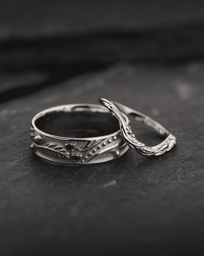 Wedding Bands Set of Callisto Band with Black Diamonds & Matching Ring for Undina - Eden Garden Jewelry™