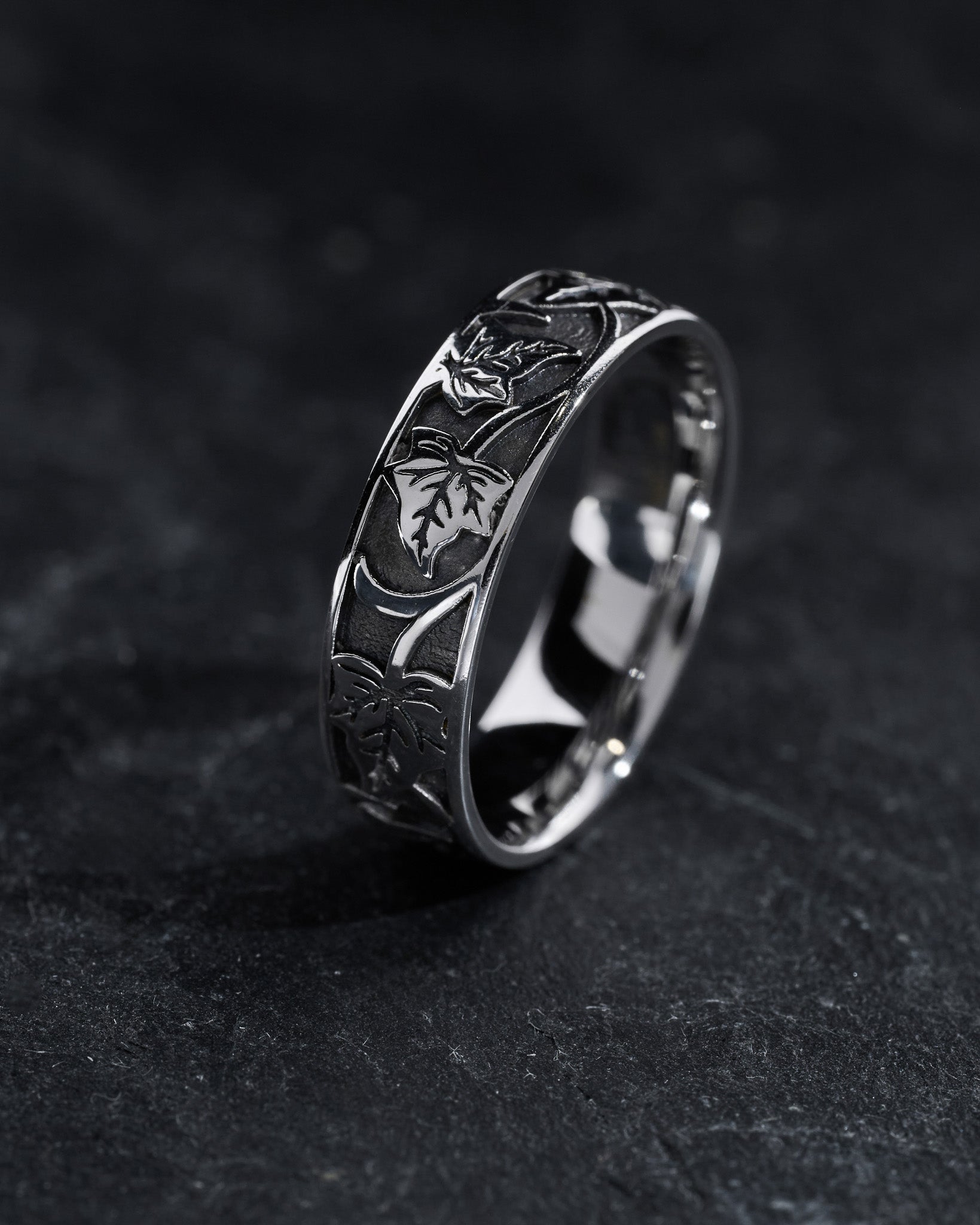 Ivy Leaf Wedding Band with Black Rhodium Ivy Leaf Ring – Eden