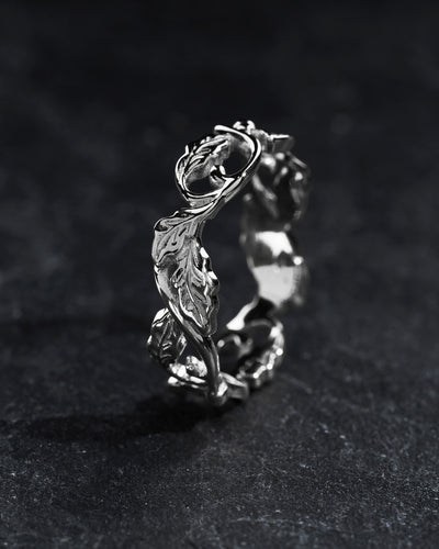 Oak leaves and swirls wedding band - Eden Garden Jewelry™