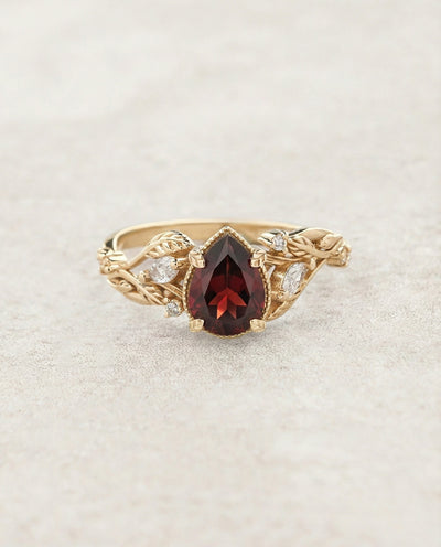 Garnet and diamonds engagement ring, gold branch proposal ring / Patricia - Eden Garden Jewelry™