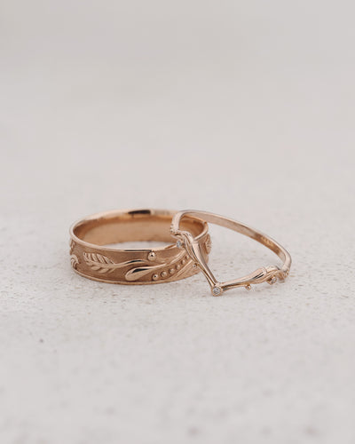 Couple Wedding Band Set in Art Nouveau Style / Callisto - Eden Garden Jewelry™