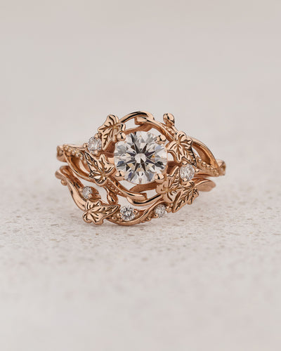 Bridal Set in Art Nouveau Style with Round Diamond / Undina Ivy - Eden Garden Jewelry™