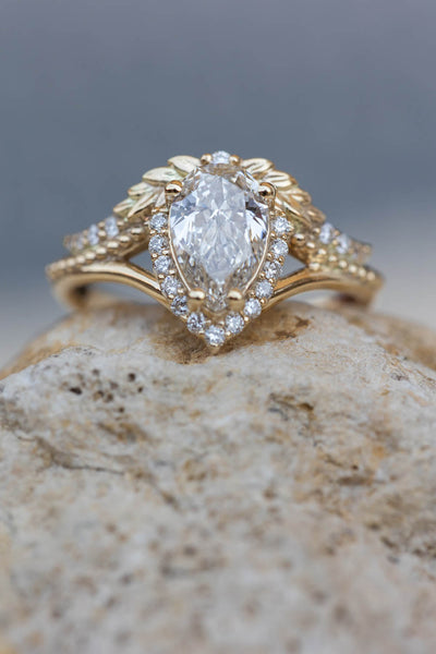 READY TO SHIP: Lyonella ring in 14K yellow gold, lab grown diamond pear cut 9x6* mm, accents lab grown diamonds, AVAILABLE RING SIZES: 6-8US - Eden Garden Jewelry™