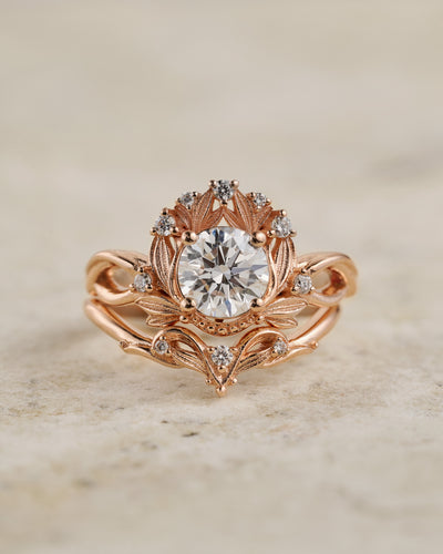Mythology inspired bridal ring set with sparkling diamond / Nika - Eden Garden Jewelry™