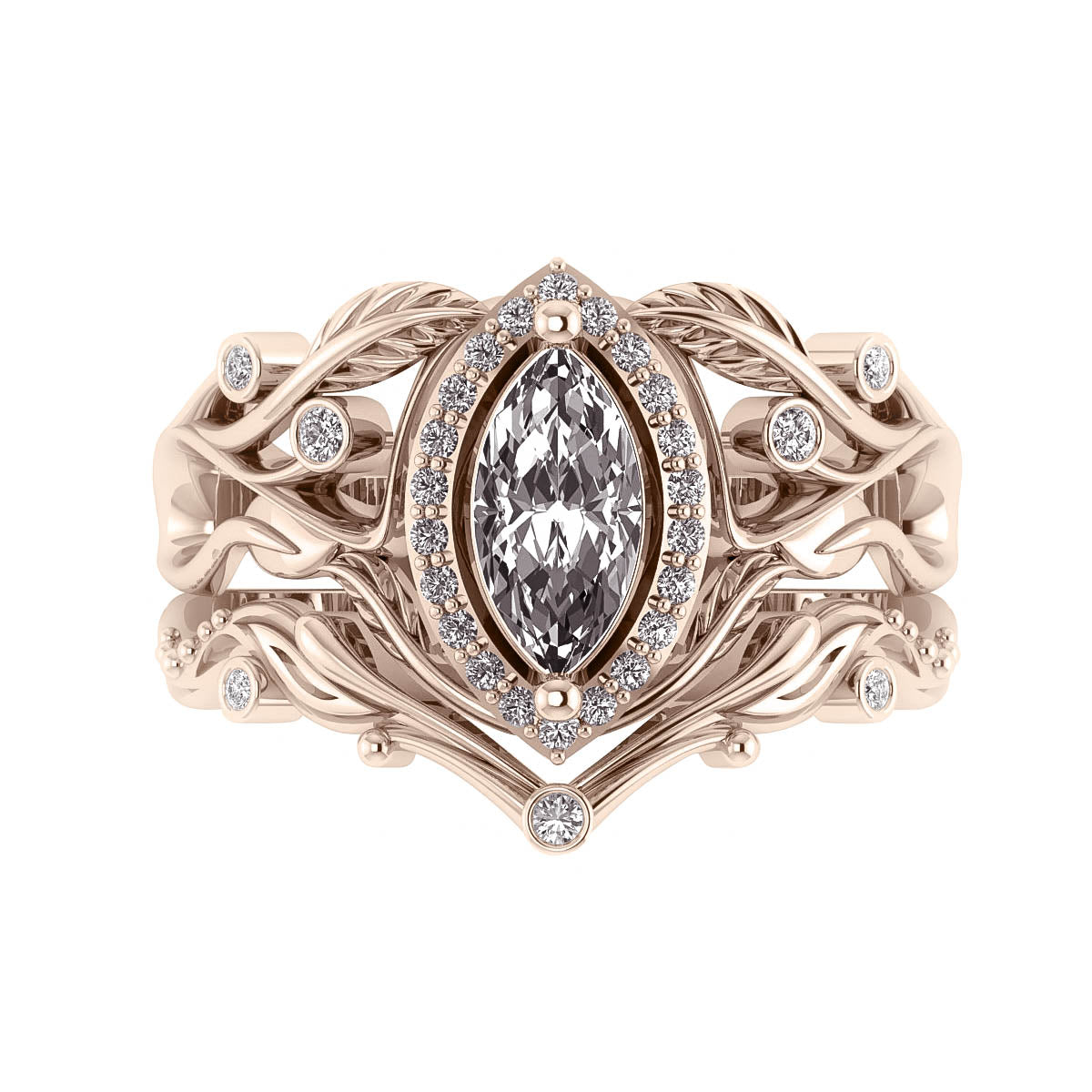 Callisto | marquise gemstone & diamond halo bridal ring set - Eden Garden Jewelry™