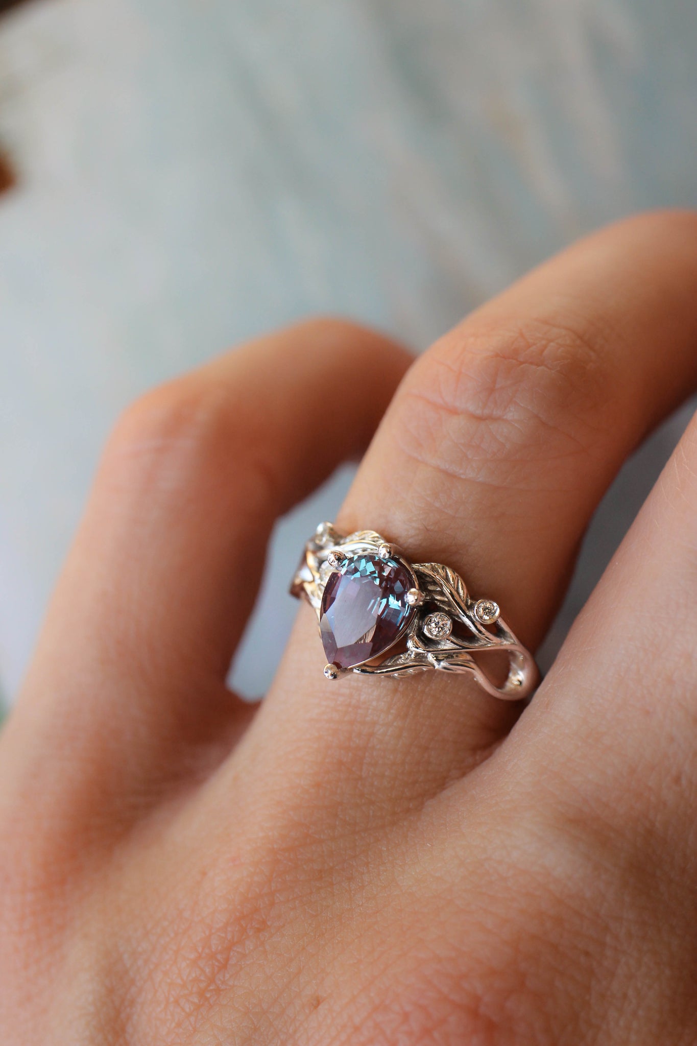 Callisto | 8x6 mm pear cut gemstone engagement ring setting - Eden Garden Jewelry™
