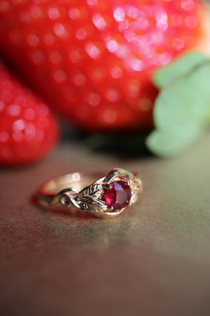 Ruby nature inspired engagement ring / Azalea - Eden Garden Jewelry™