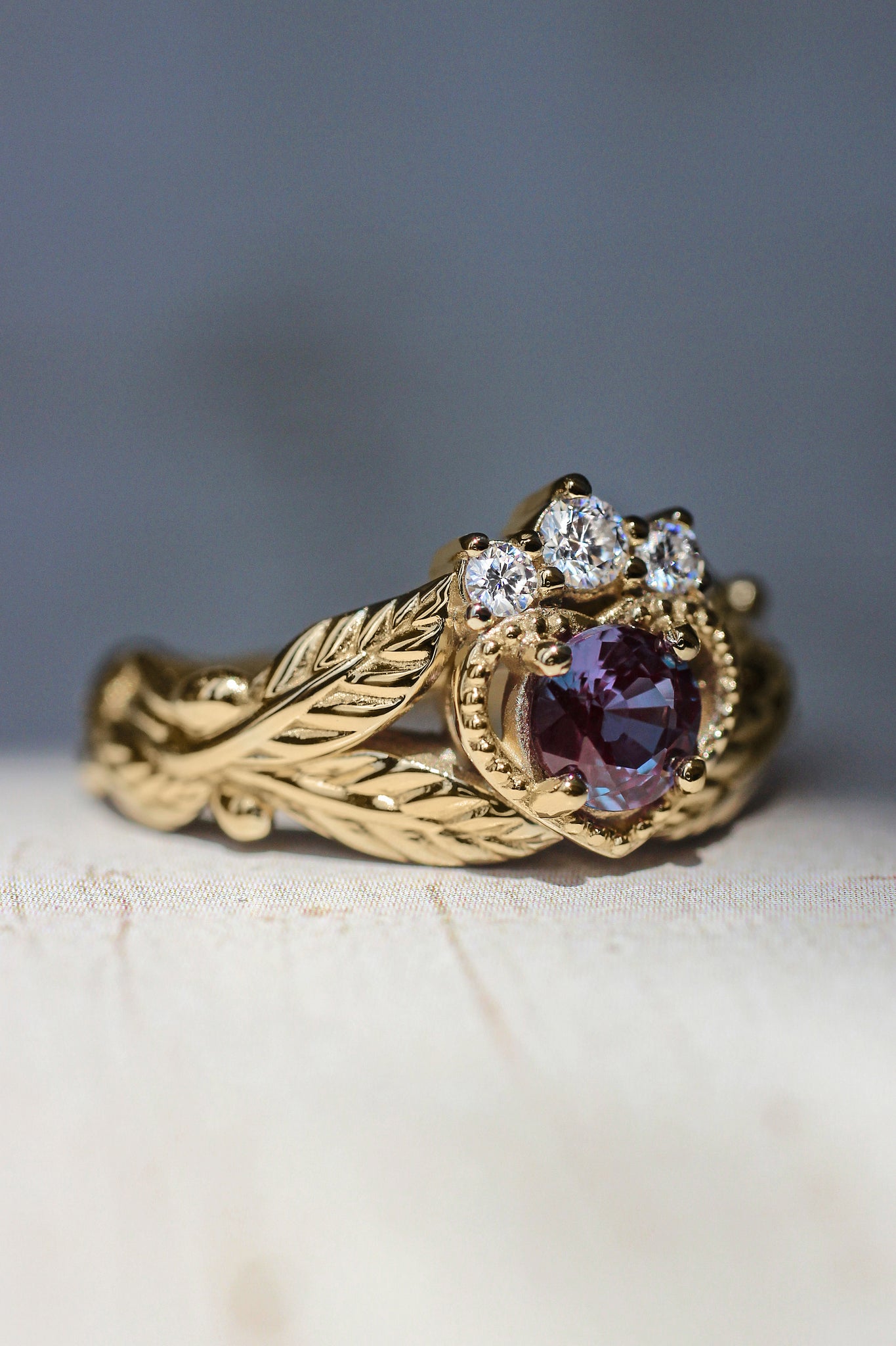 Alexandrite heart and diamonds engagement ring, Claddagh ring - Eden Garden Jewelry™