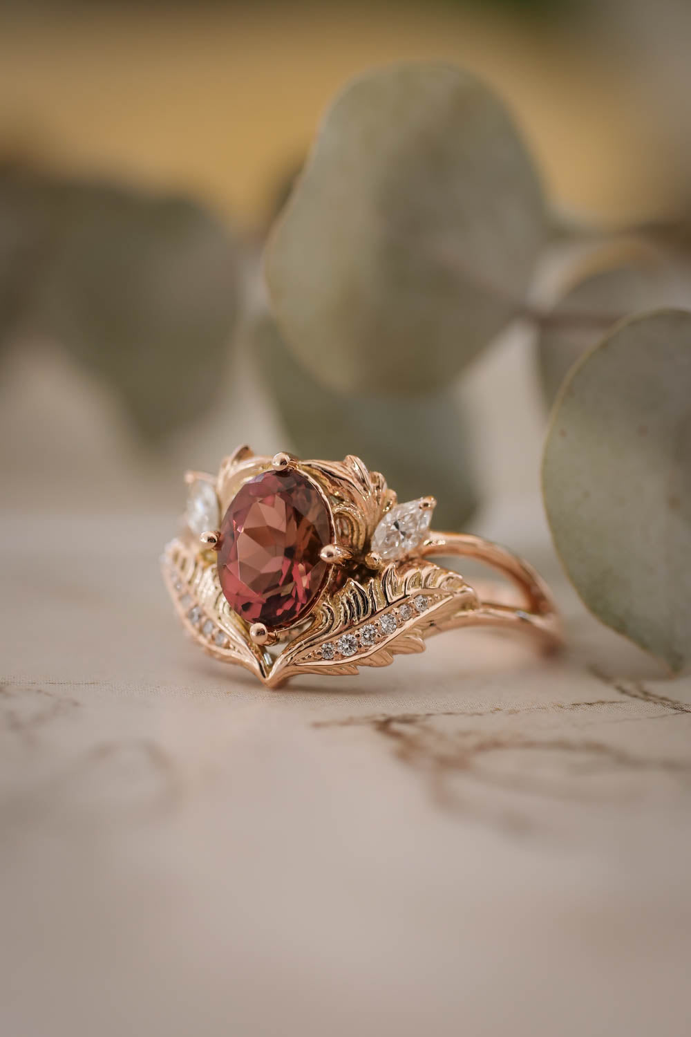 Pink tourmaline and diamonds engagement ring / Adonis - Eden Garden Jewelry™