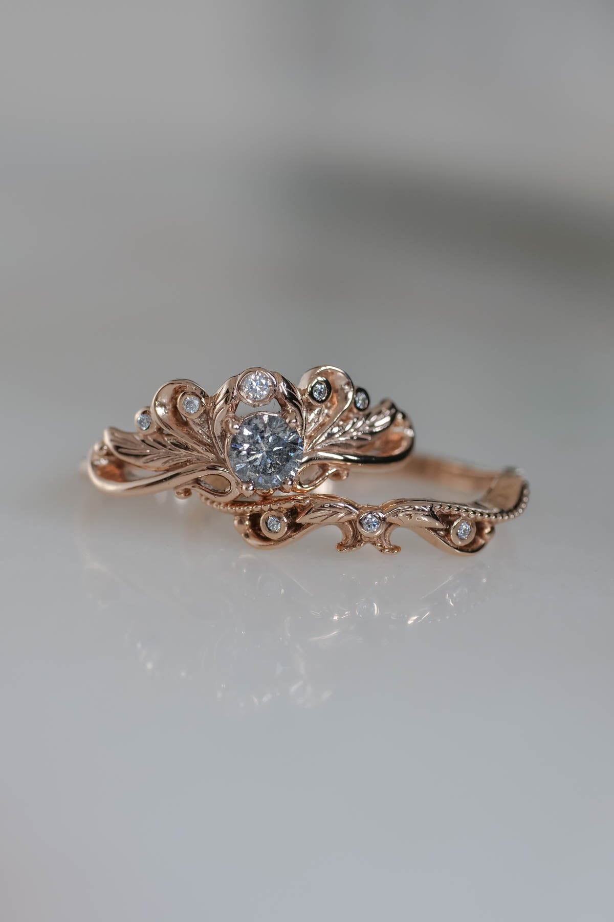 engagement ring with salt and pepper diamonds