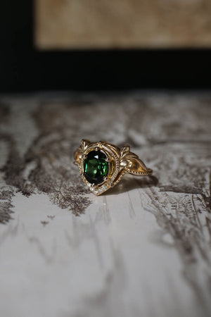 Yellow gold oval engagement ring, green tourmaline / Lida - Eden Garden Jewelry™