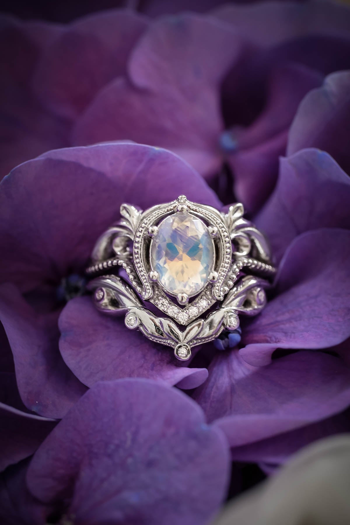 Moonstone engagement ring set / Lida - Eden Garden Jewelry™