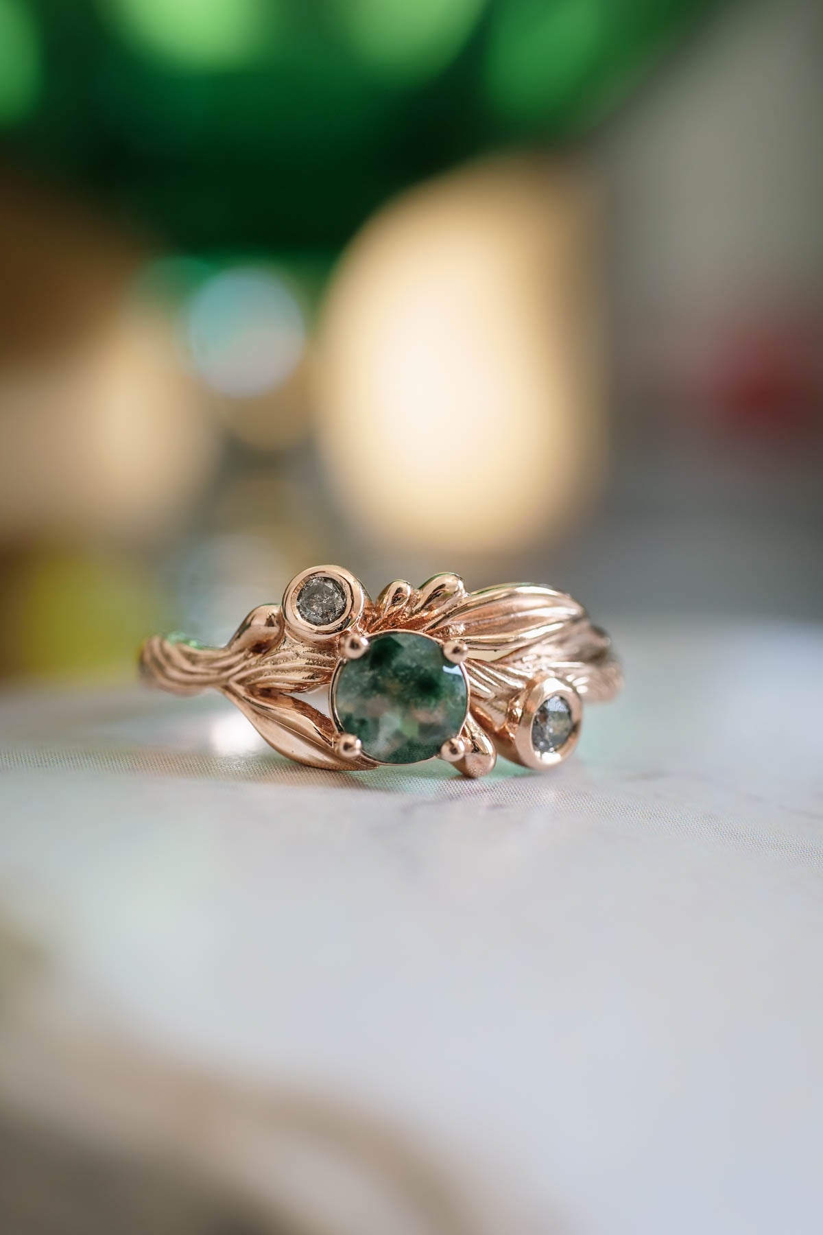 Rutile moss agate gold ring, salt and pepper stone ring / Olivia - Eden Garden Jewelry™